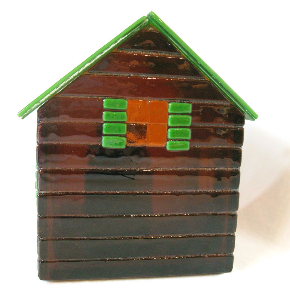 back view of glass cabin urn