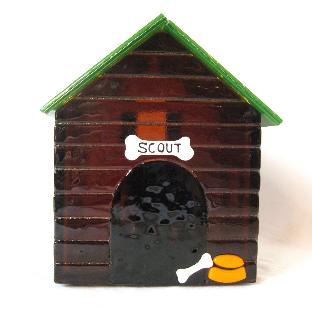 front view of custom urn cabin made of glass