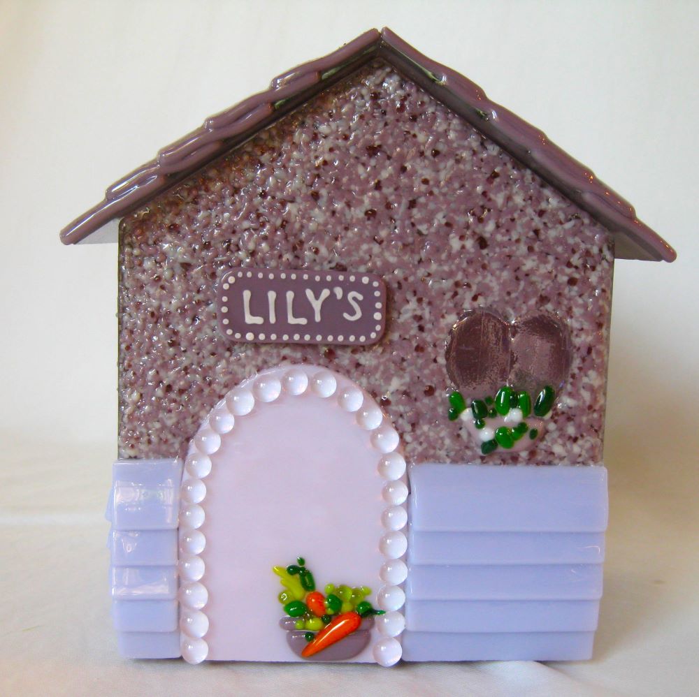 front view of little house glass urn custom made