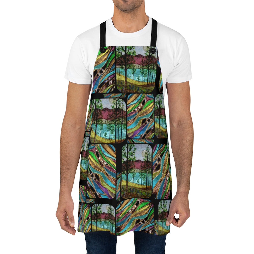 fun black bbq apron shown on a man