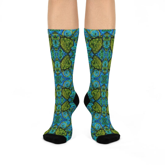 Fun dress socks in blue with green hearts