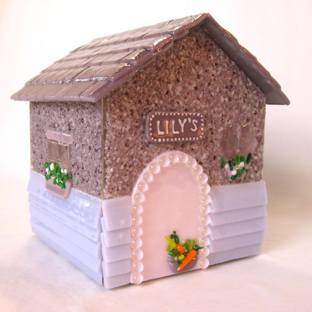 lavender colored glass house urn