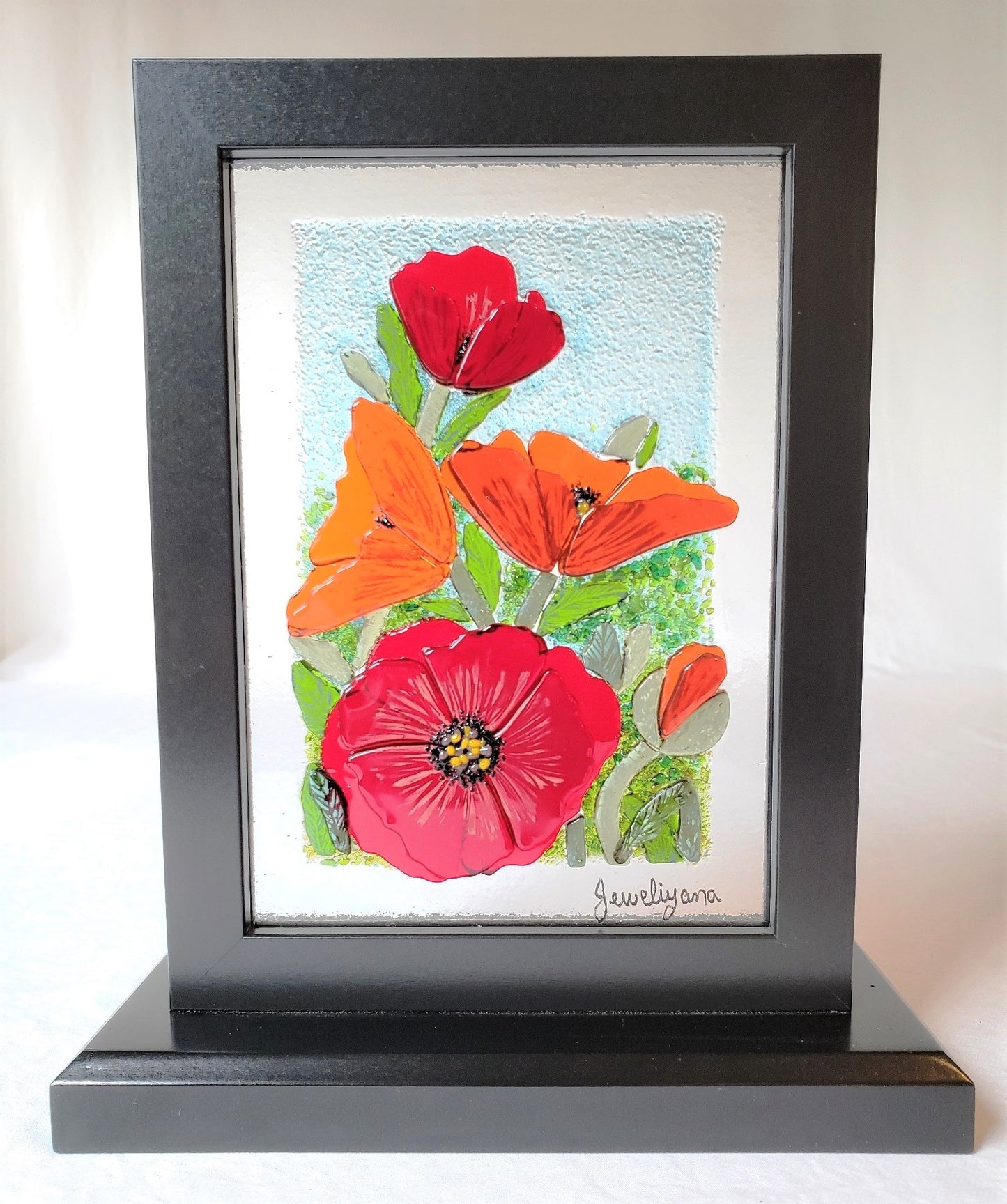 Fused Glass Red Poppies