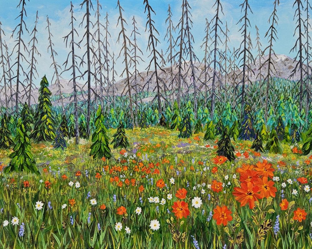 art print on mountain wildflowers in orange