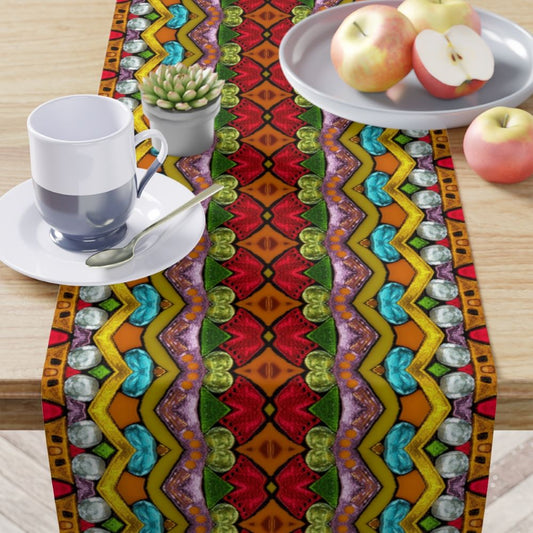 Multi colored table runner with abstract art