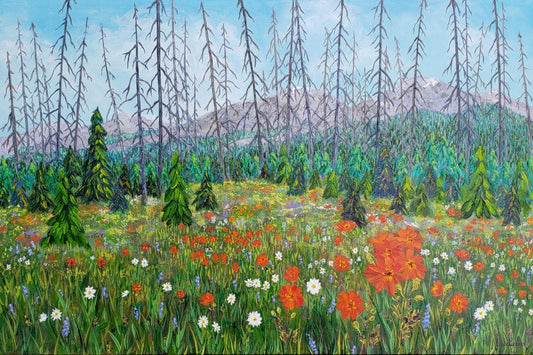 Acrylic painting of orange wildflowers found on roadside in bc canada