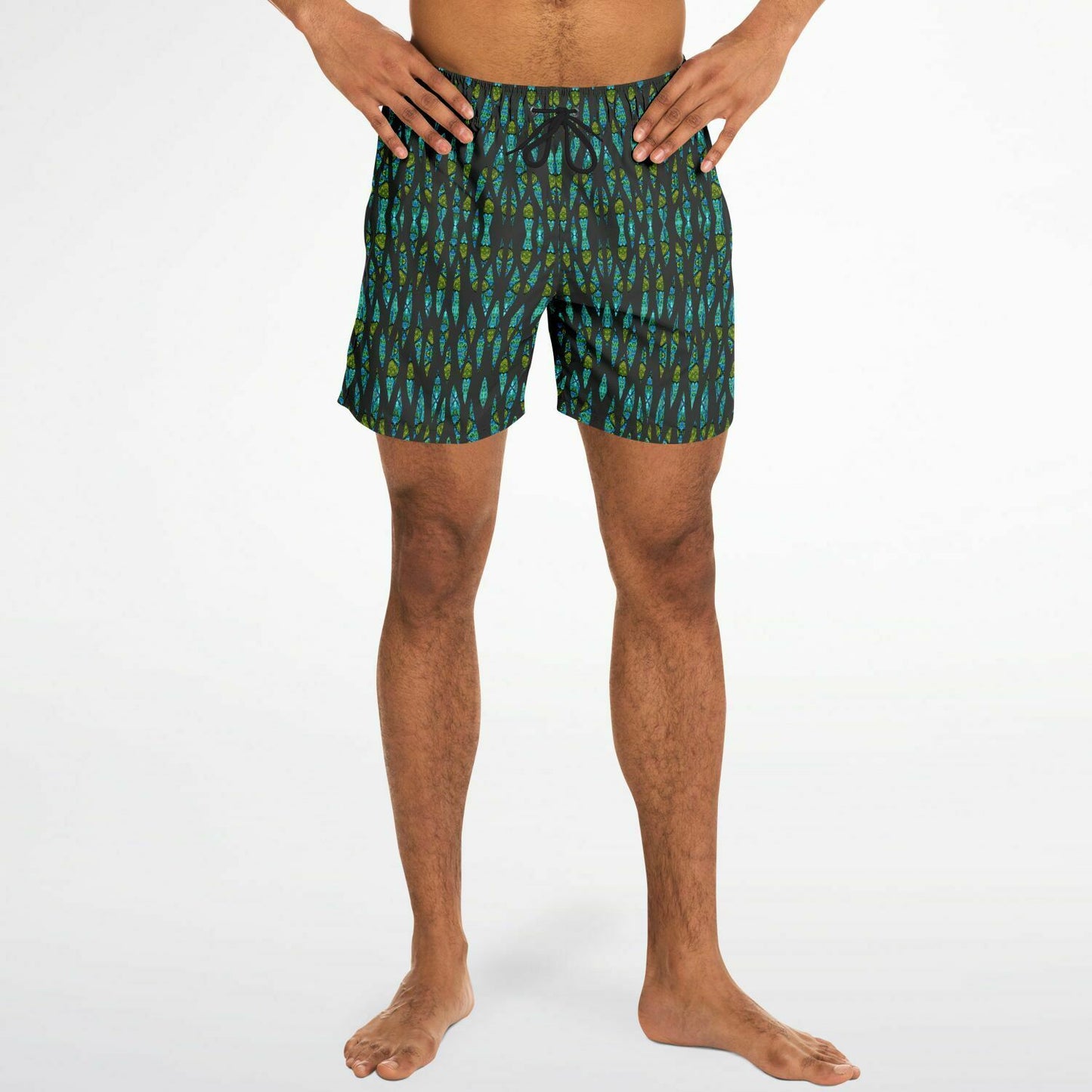 Black water print designer swim shorts for men 