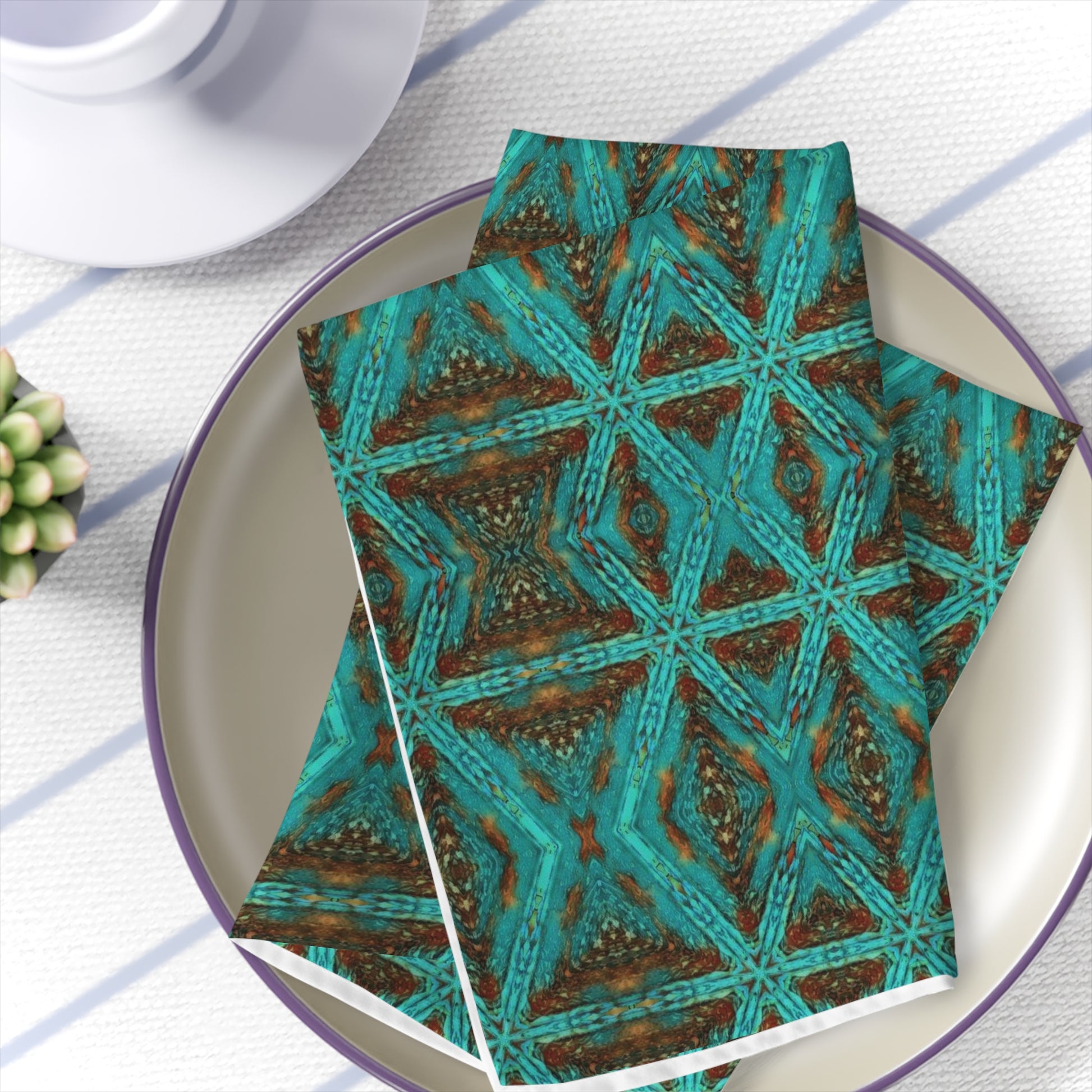 Dinner napkins set of 4 with a blue amber western pattern