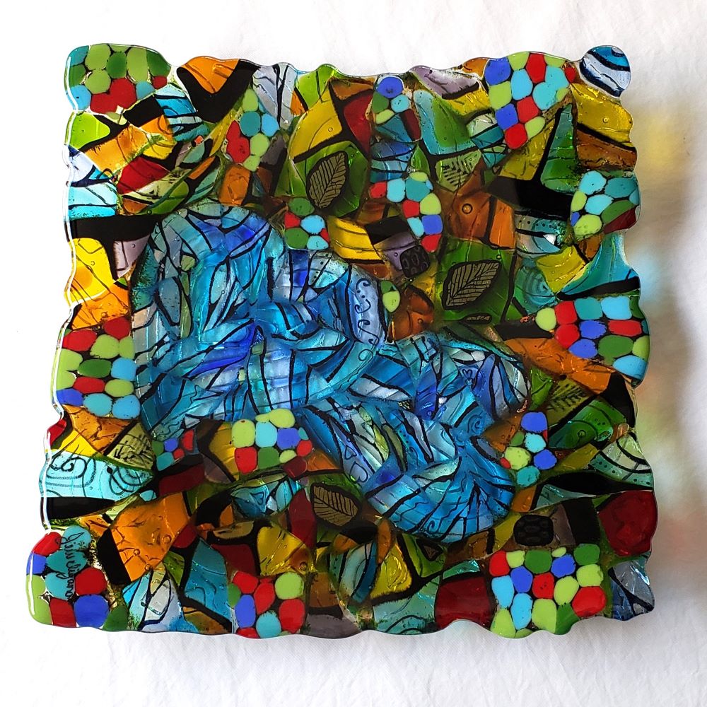 Original one of a  kind fused glass art plate by Jeweliyana