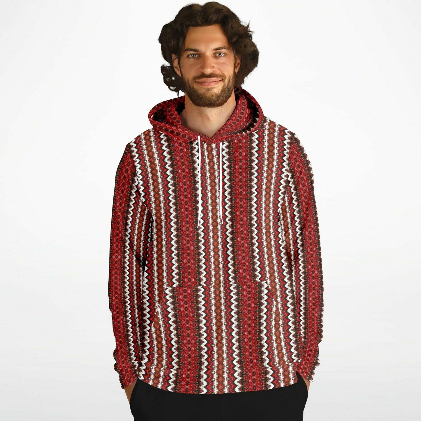 mens hoodie with red and white designer print