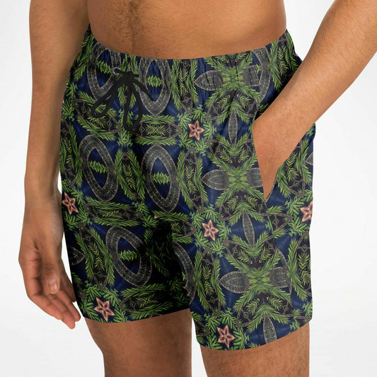 Mens swimming trunks with designer black forester print