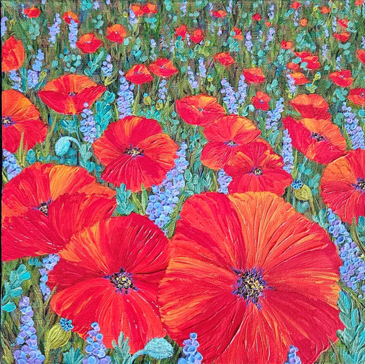 12" Red Poppies - Acrylic Painting