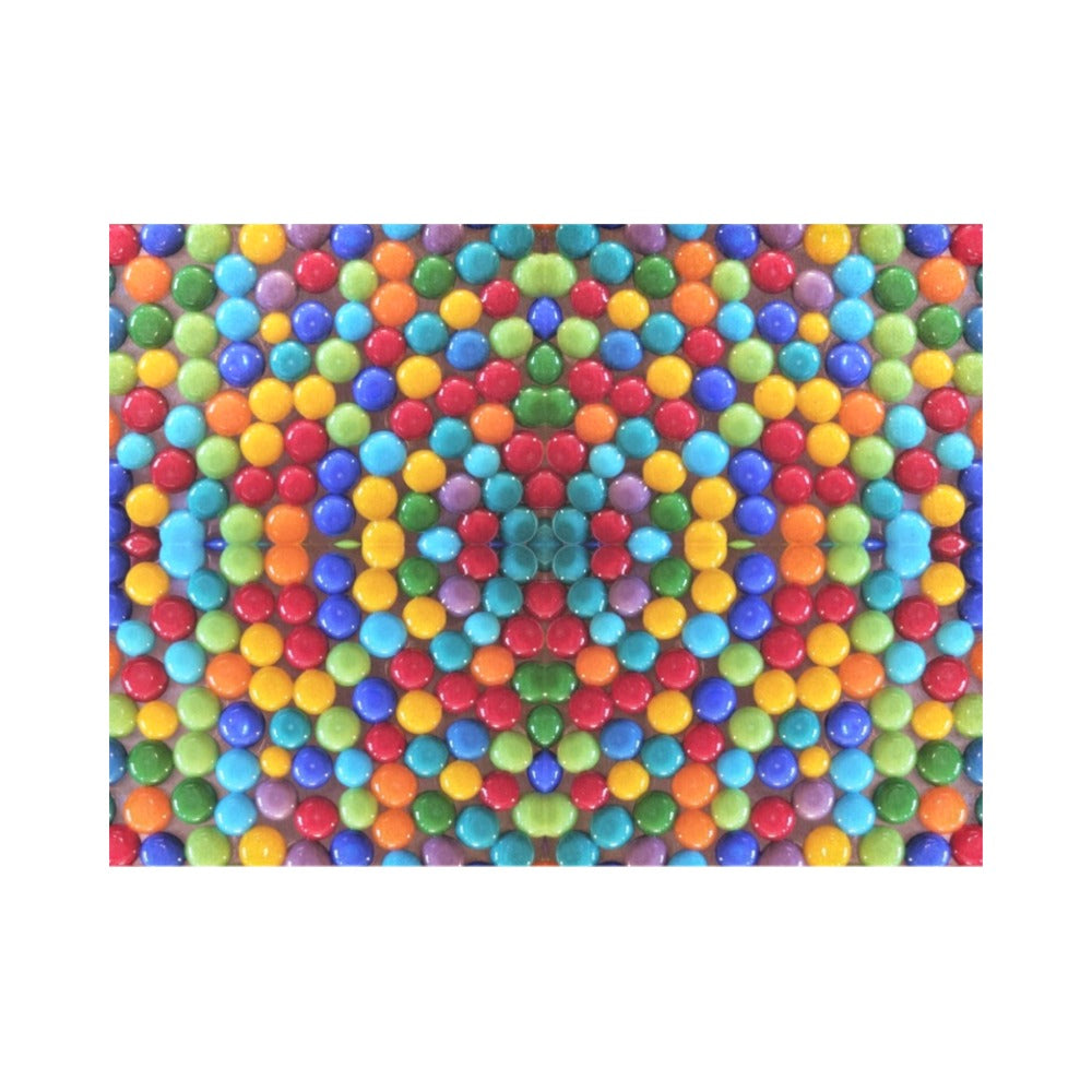 rainbow colored balls on  place mats