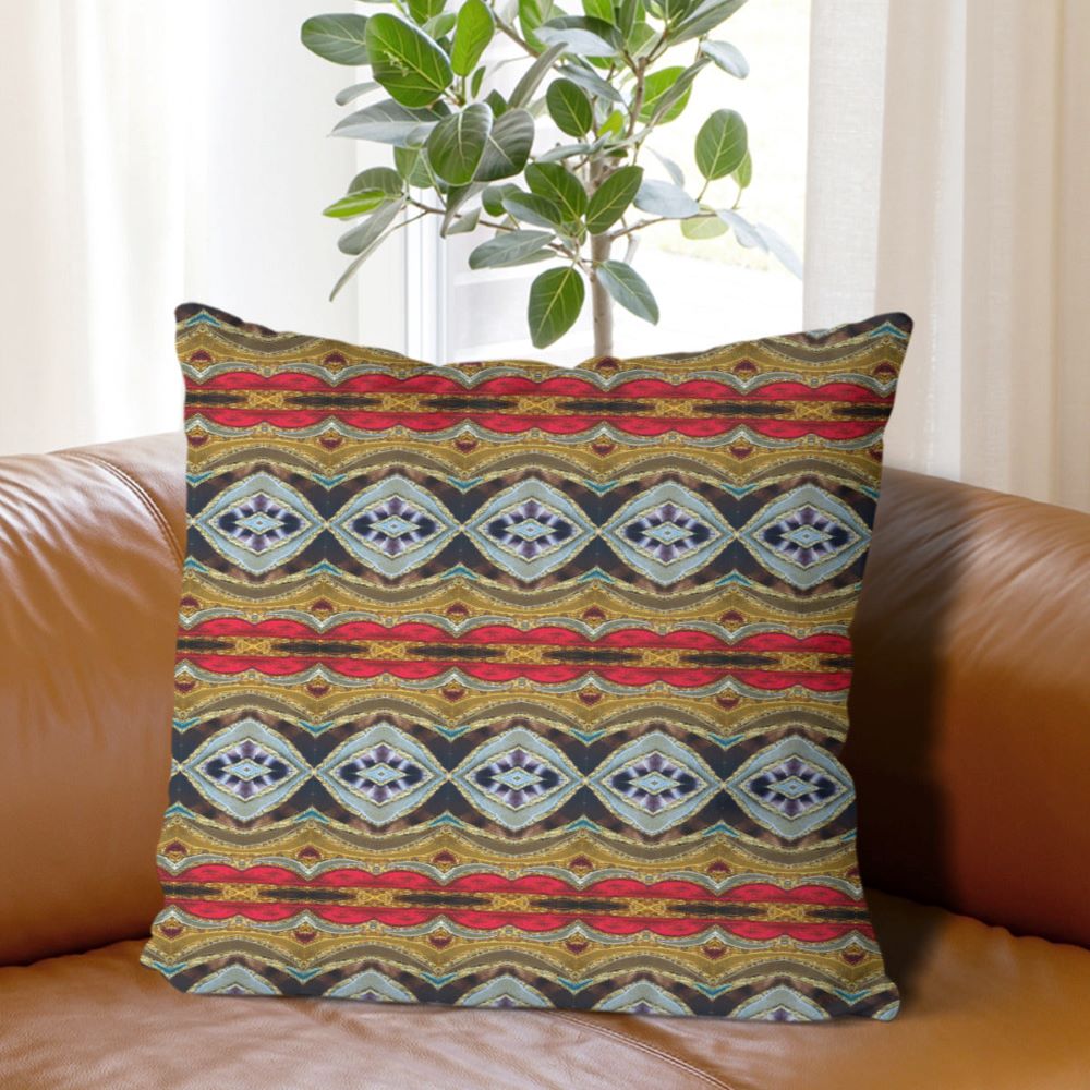 modern western gold brown red pillow cover