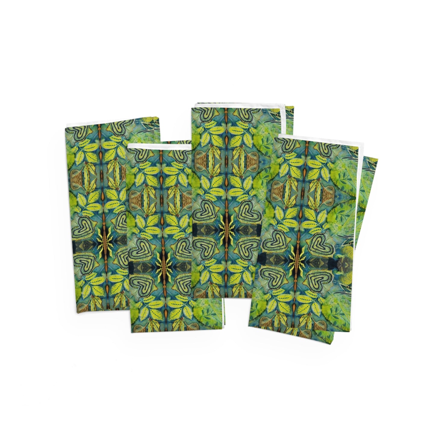 set of 4 cloth napkins with blue green design