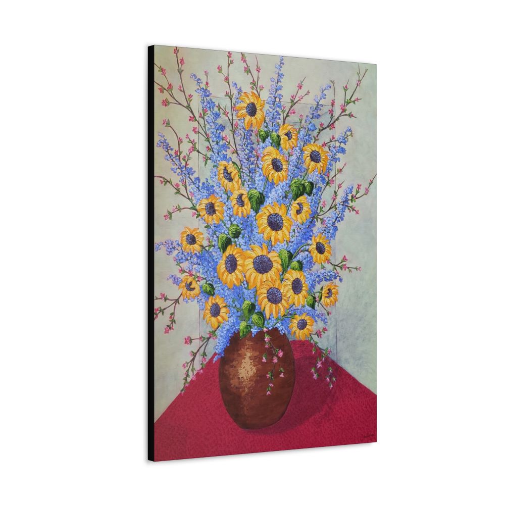 Sunflowers and blue delphiniums painting