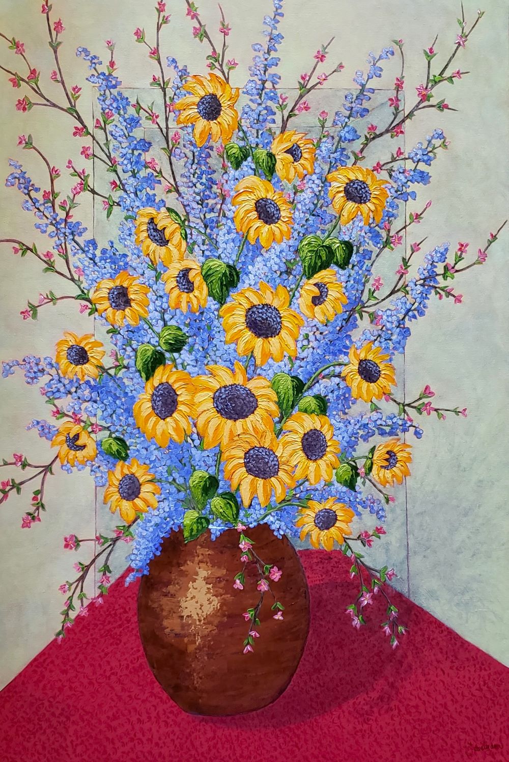 wall art original painting of flowers in a vase