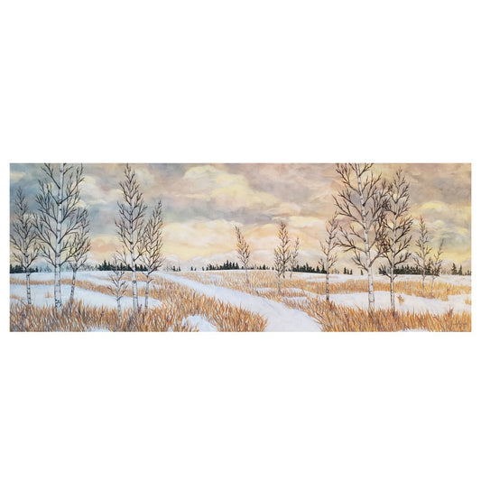 Sunset Coming On - a landscape painting of big sky trees in winter
