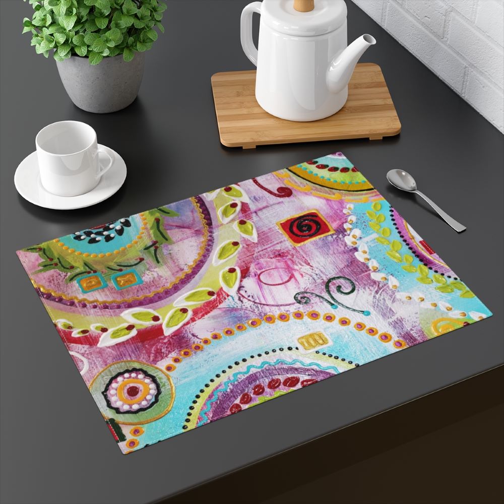 Place mats with abstract art called we go together
