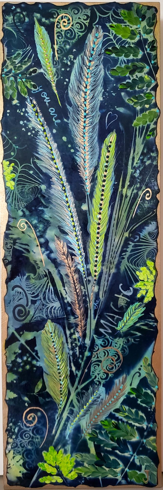 You Are the Magic 8x24 - Cyanotype Mixed Media Painting