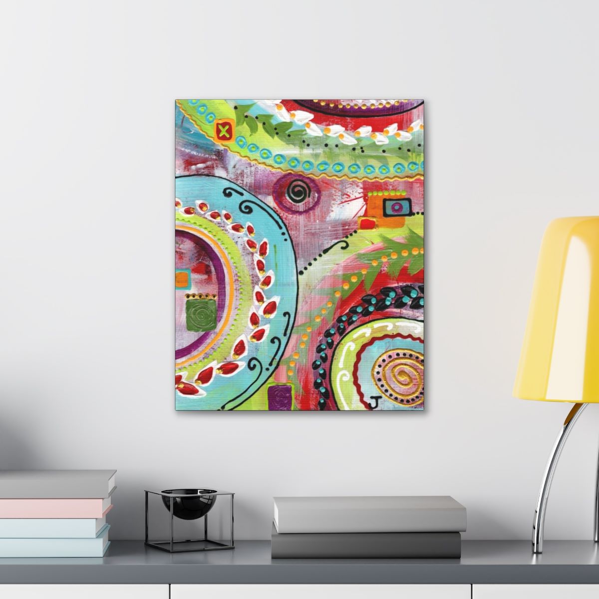 canvas print of abstract art shown in a room setting