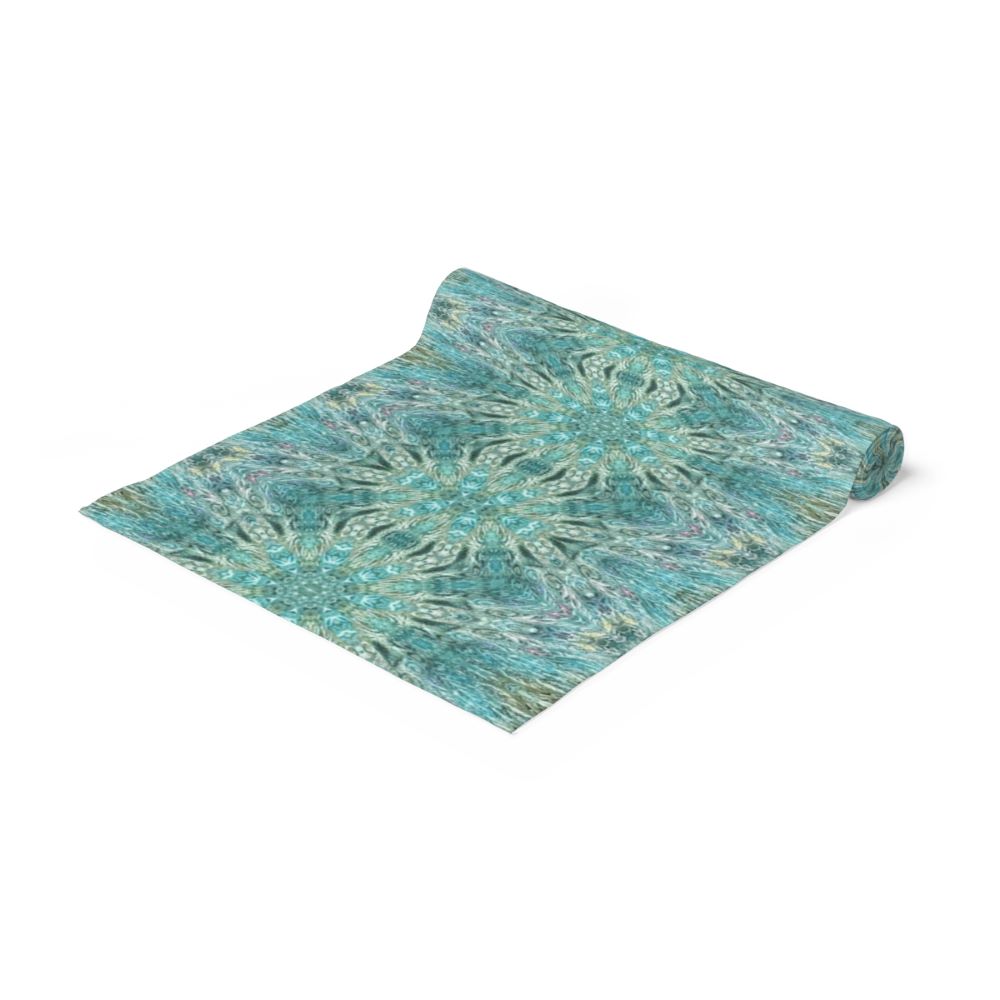 blue cloth table runner called angelic vibes