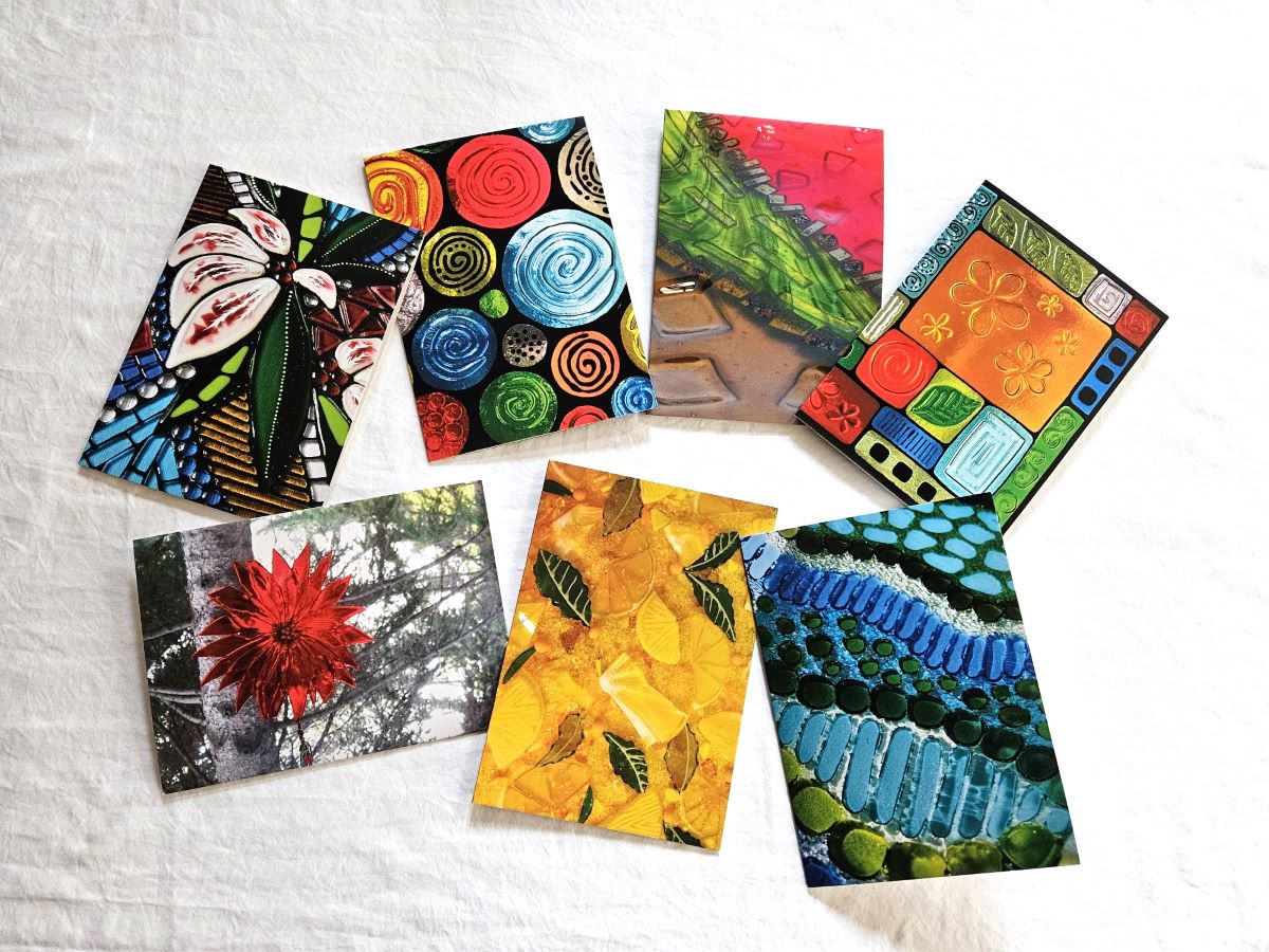 Art Card Set of 7 blank greeting cards with glass art images on front