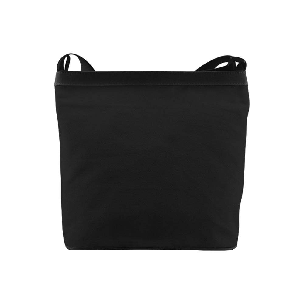 back view of black backside of messenger bag small purse