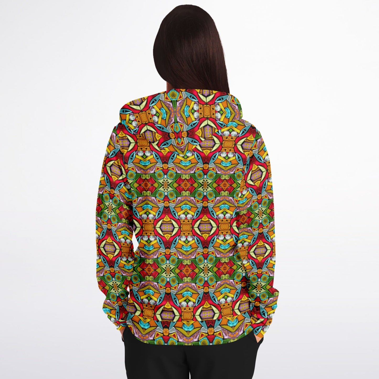 back of hoodie with colorful print