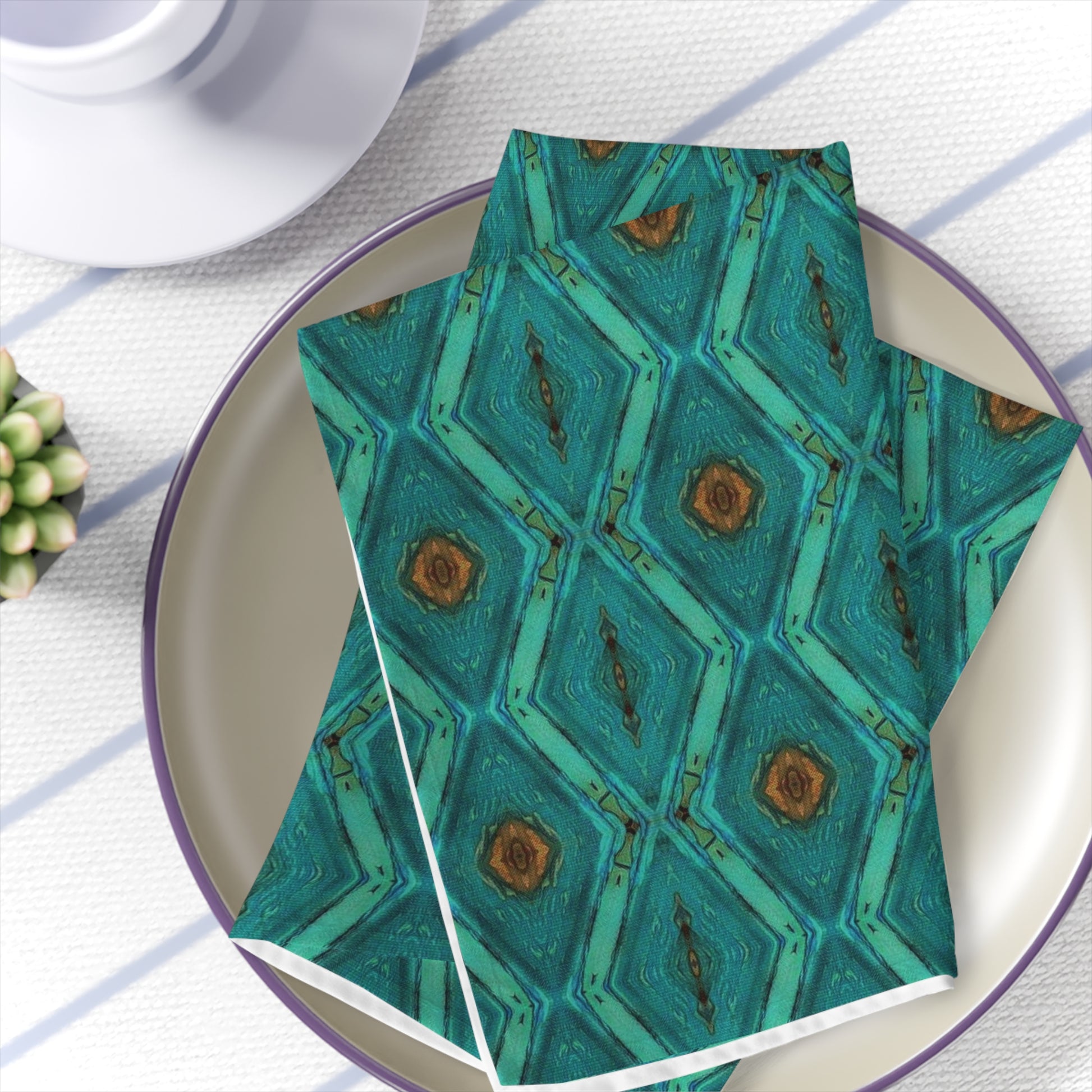 blue cloth dinner napkins with designer aqua print