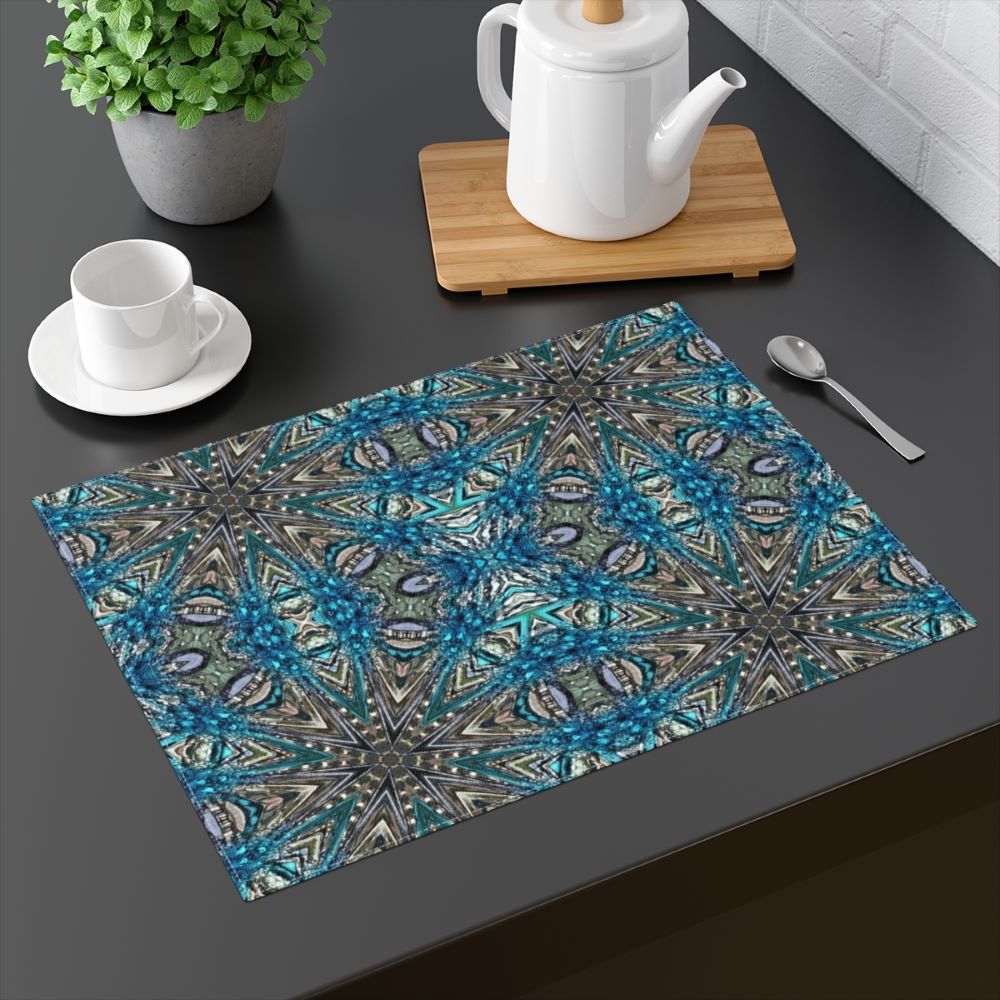 Blue silver placemats with snowflake fractal pattern