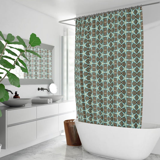 boho blues fabric shower curtain