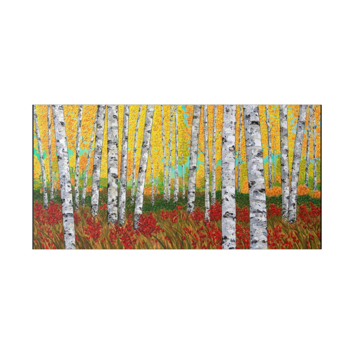 canvas art print of a painting of aspen trees in  the fall