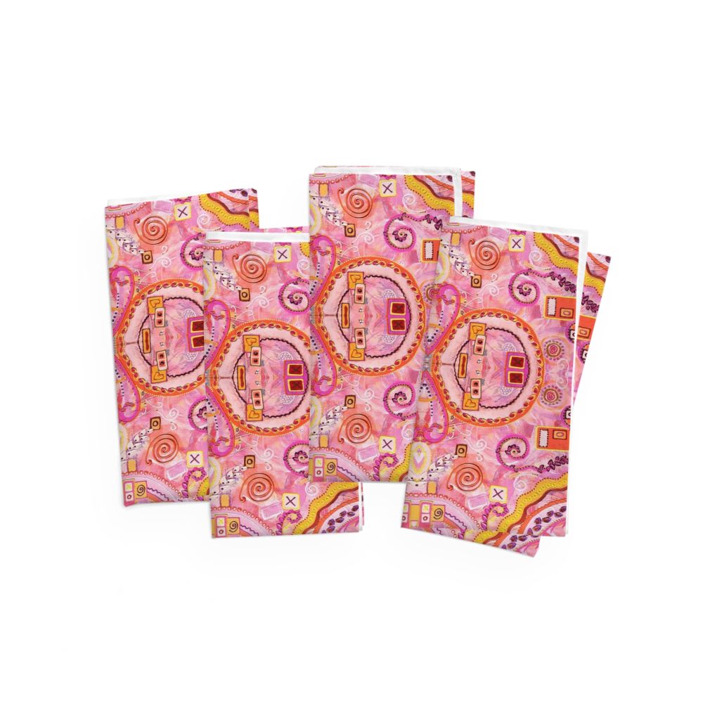 cloth napkins with a cheerful pink pattern
