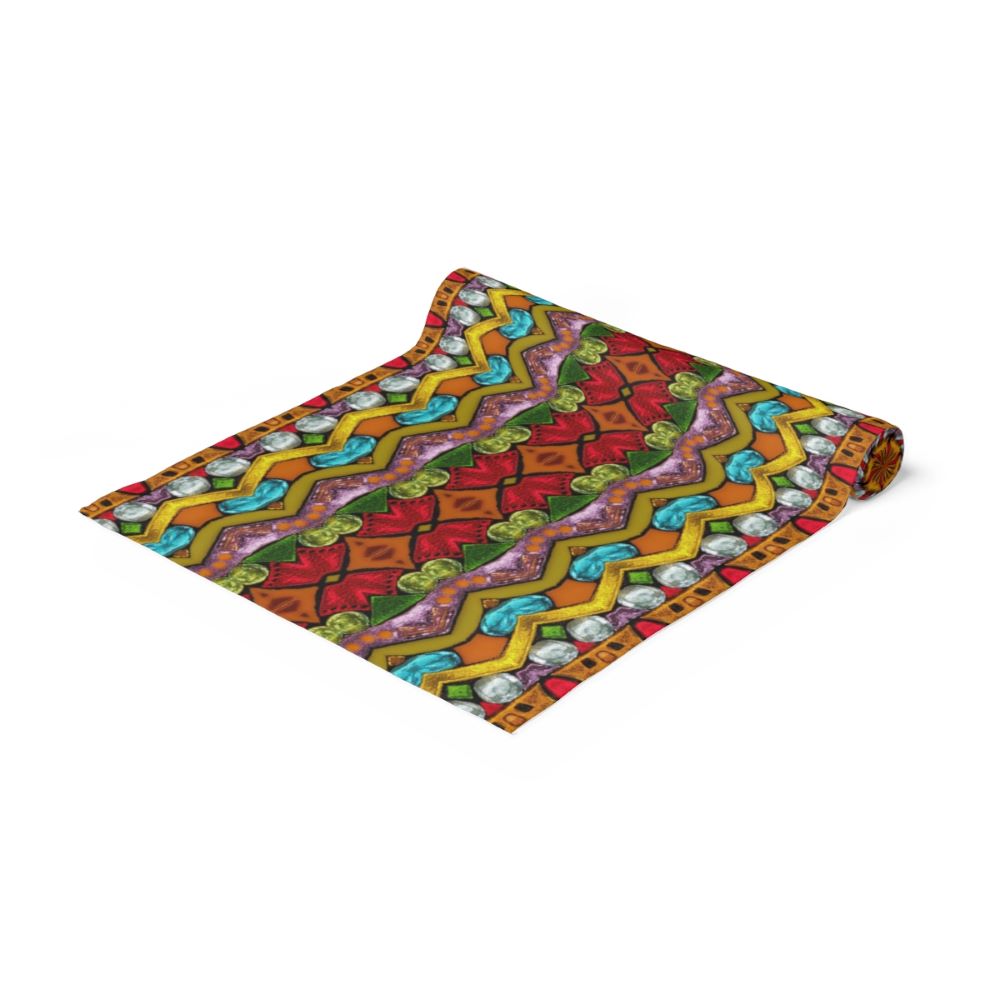 cloth table  runner with abstract jeweltone colorful print