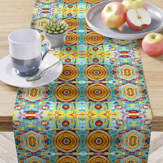 colorful dining table runner with modern bliss vibes print