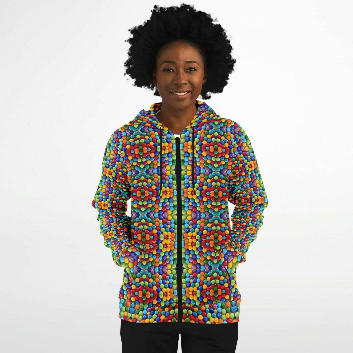 colorful hoodie with rainbow gumballs print
