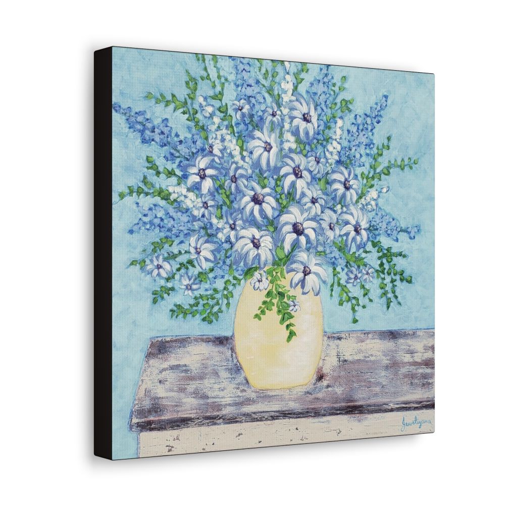 painting of white and blue flowers called Country sunshine