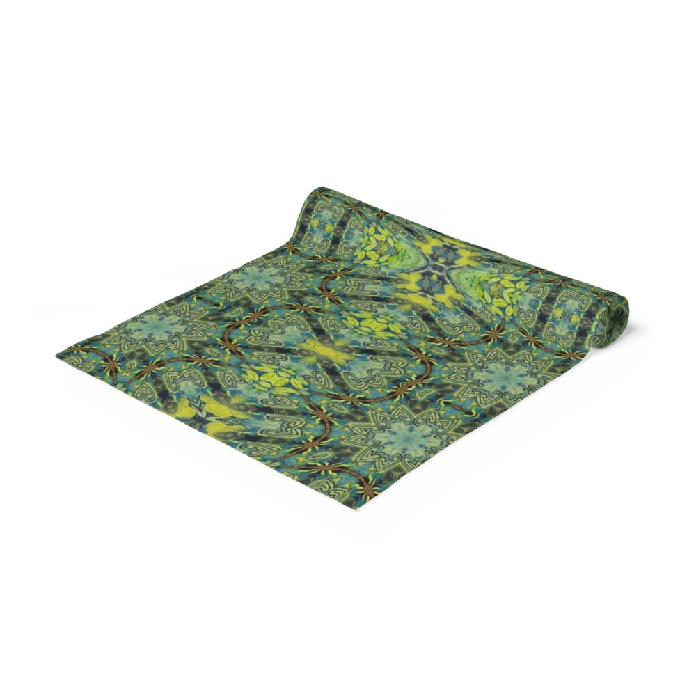 dining table runner with navy green print