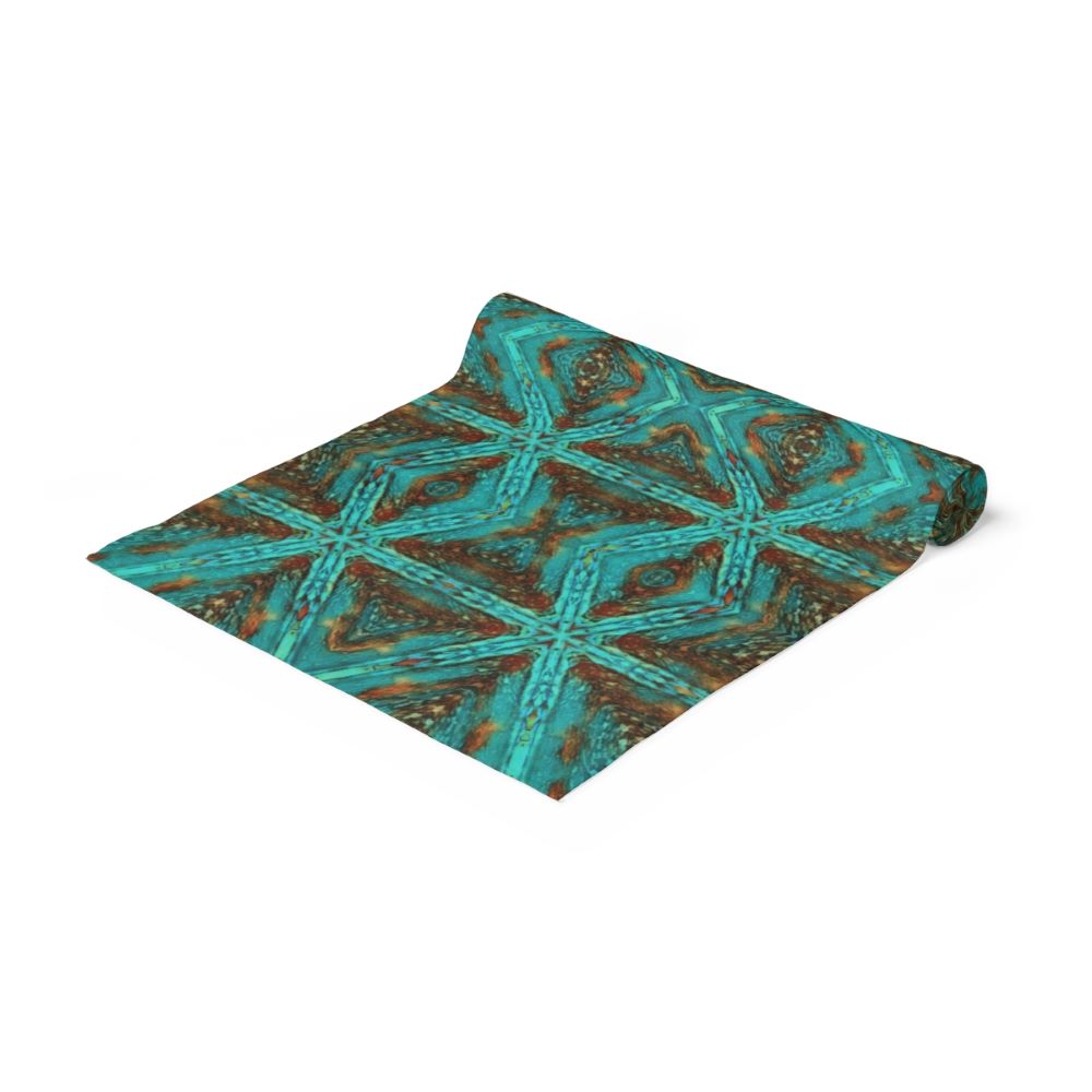 dining table runner with aqua blue and amber diamond  abstract modern western design