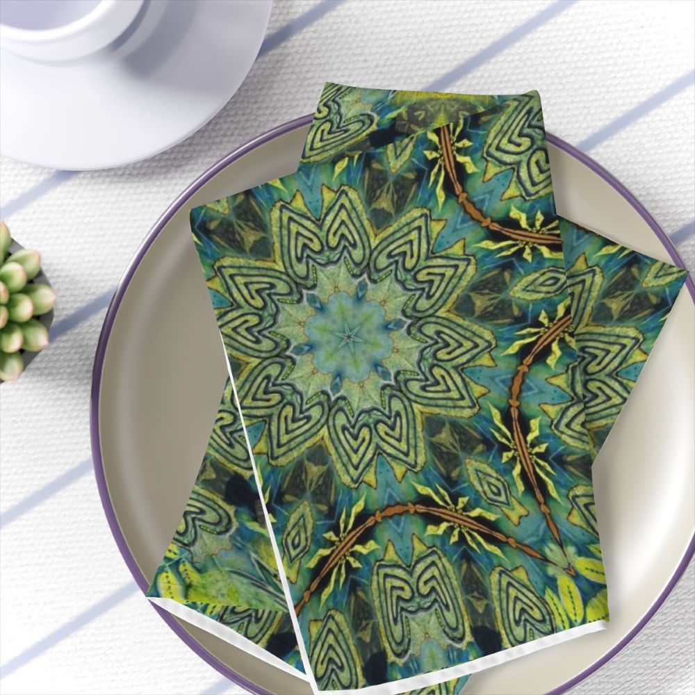 dinner napkins with a greeny blue batik design