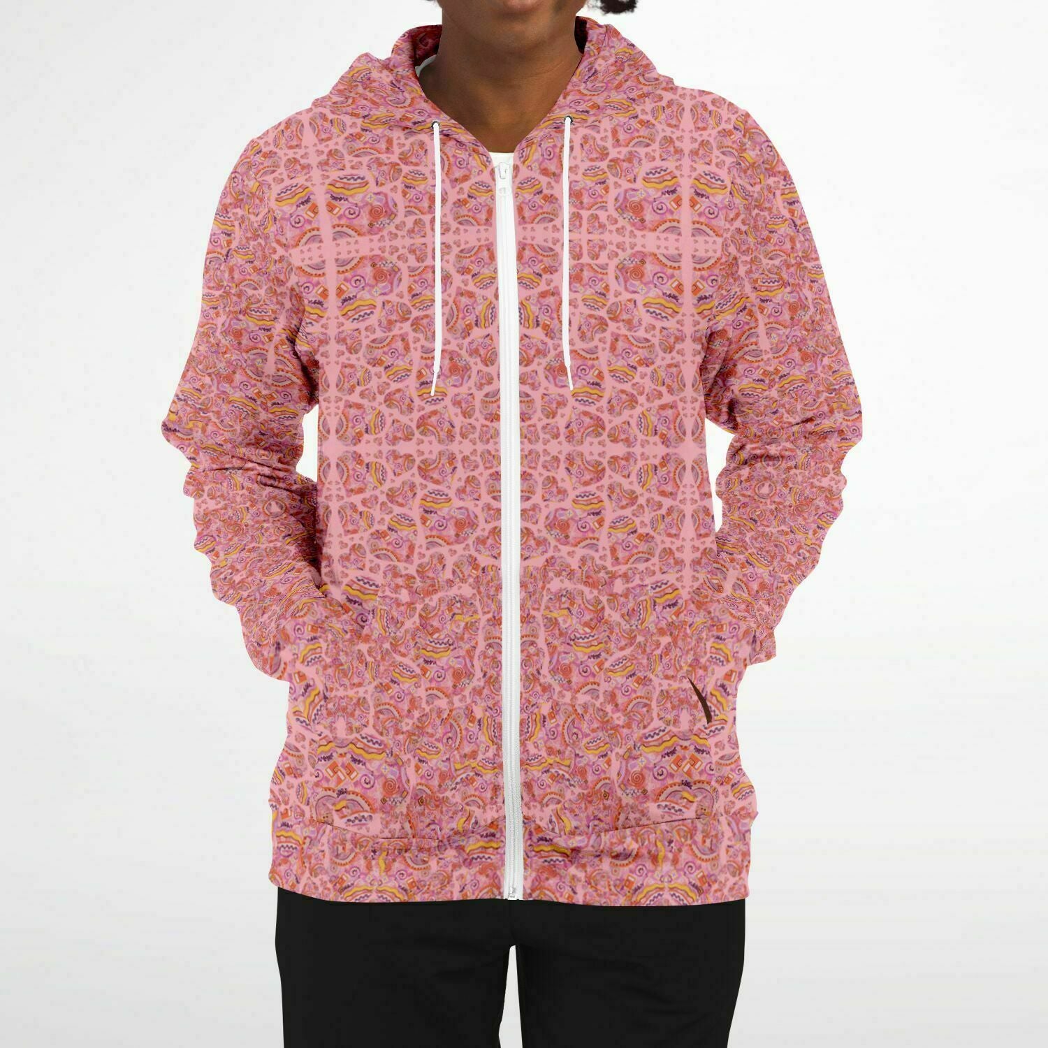 fullzip pink hoodie with heart print