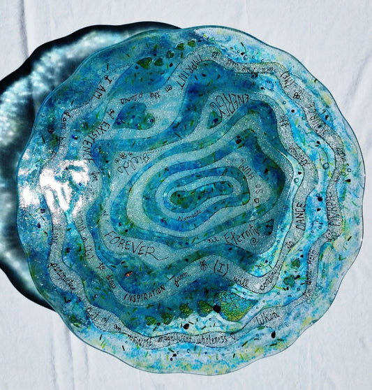 artisan made fused glass blue large decor bowl