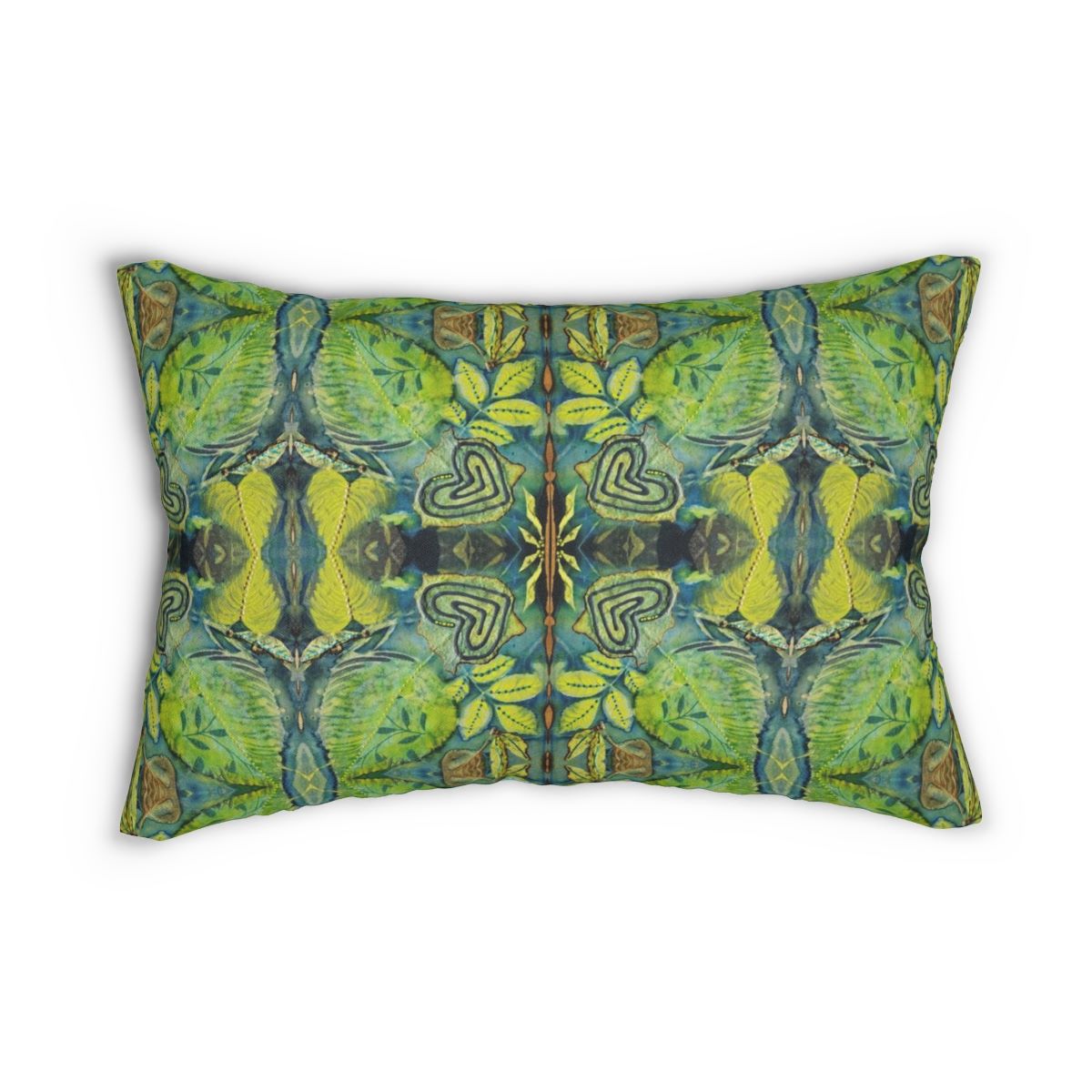 beauty abounds pattern on blue green lumbar pillow