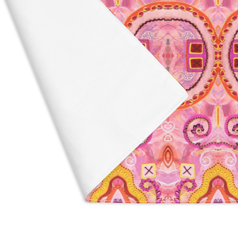 washable cloth placemats in  a happy pink print