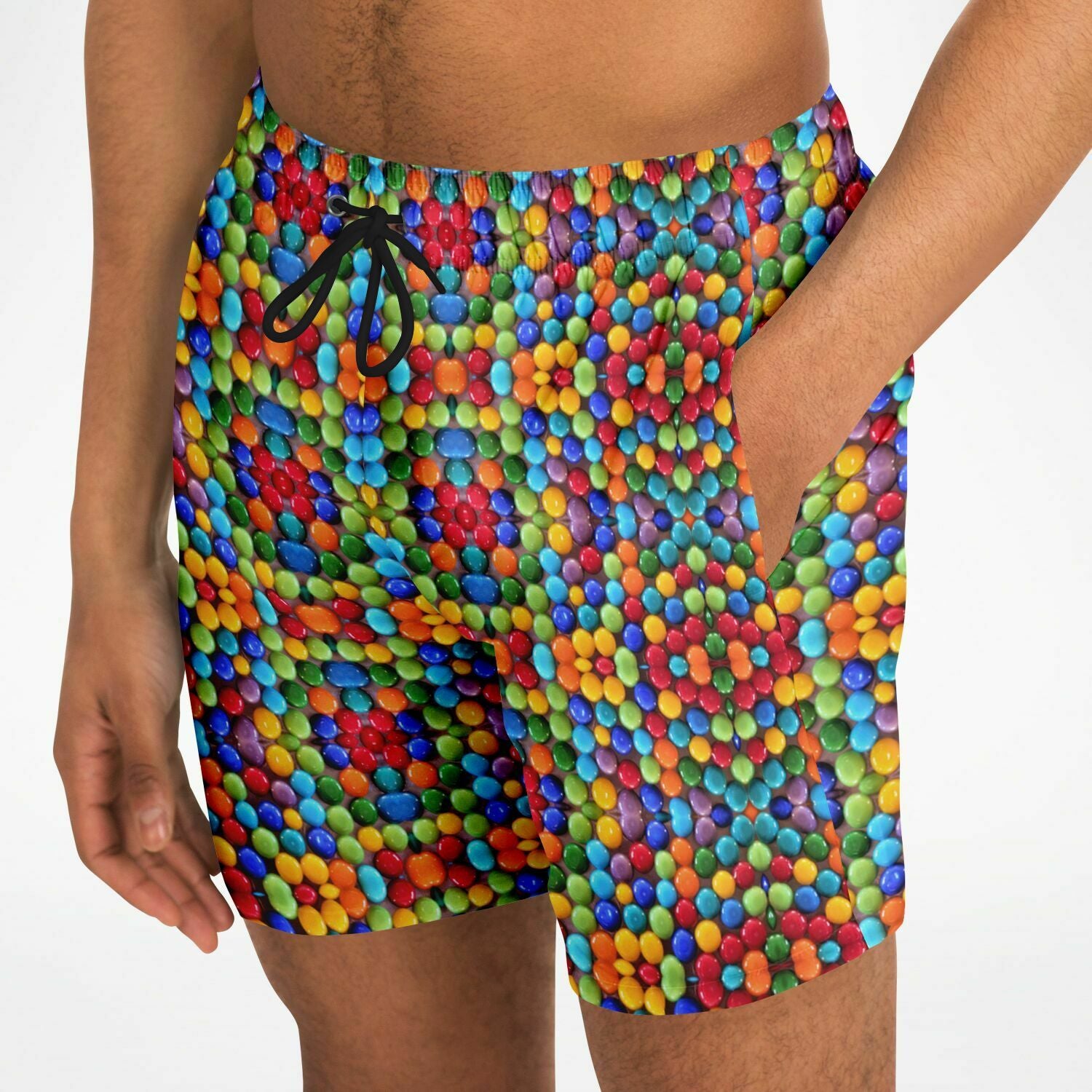 mens swim shorts with pockets and fun colorful print motif