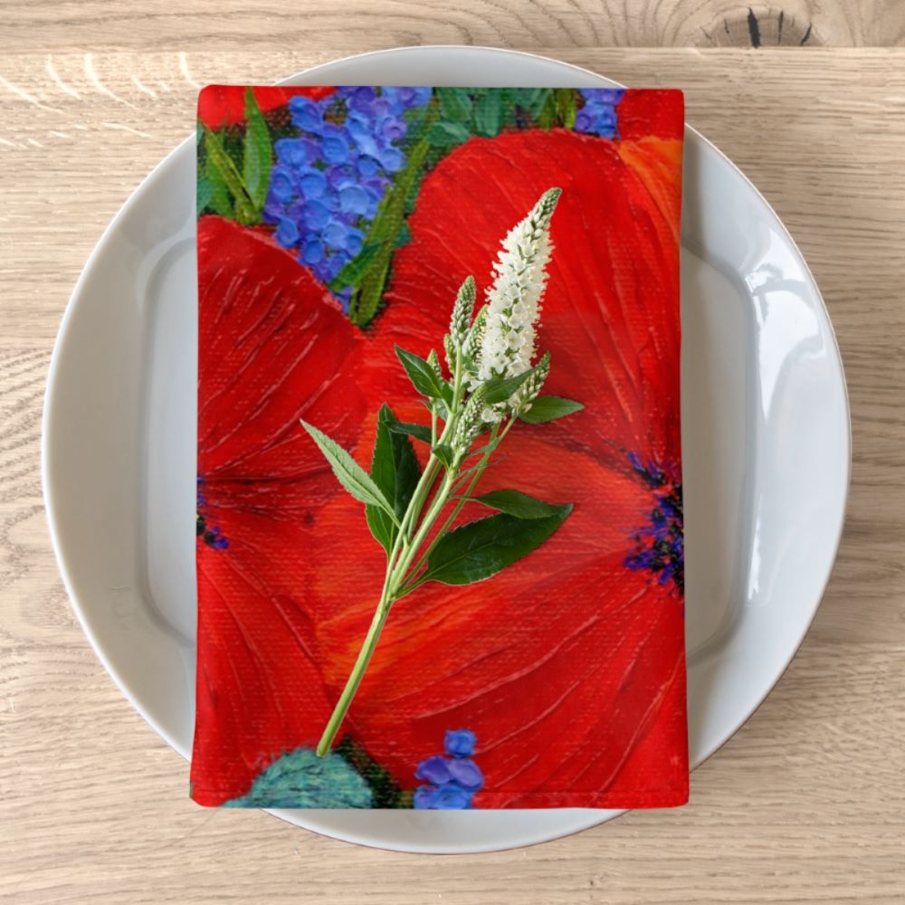 napkins with red poppies print