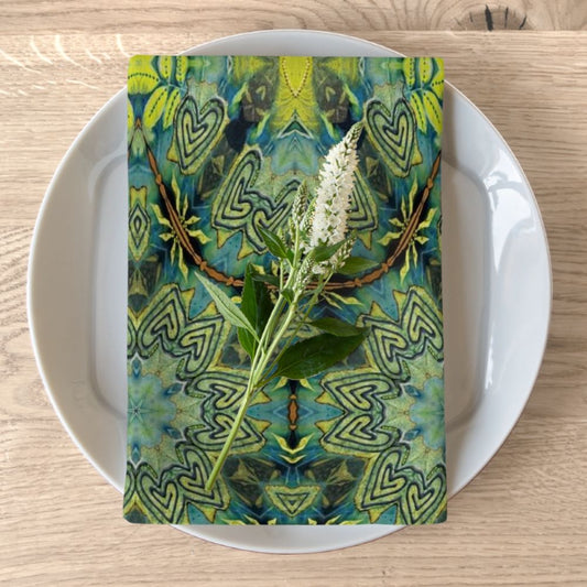 napkins with a blue green print