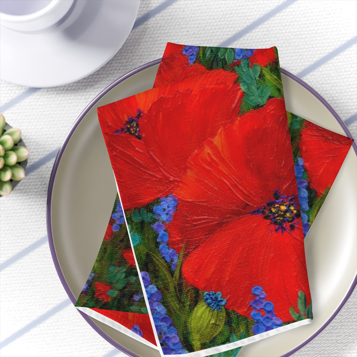elegant red napkins with poppy print