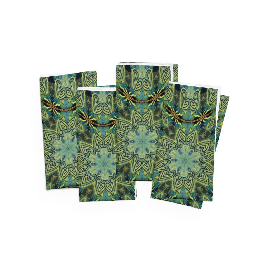 cloth napkins with a batik like blue green print